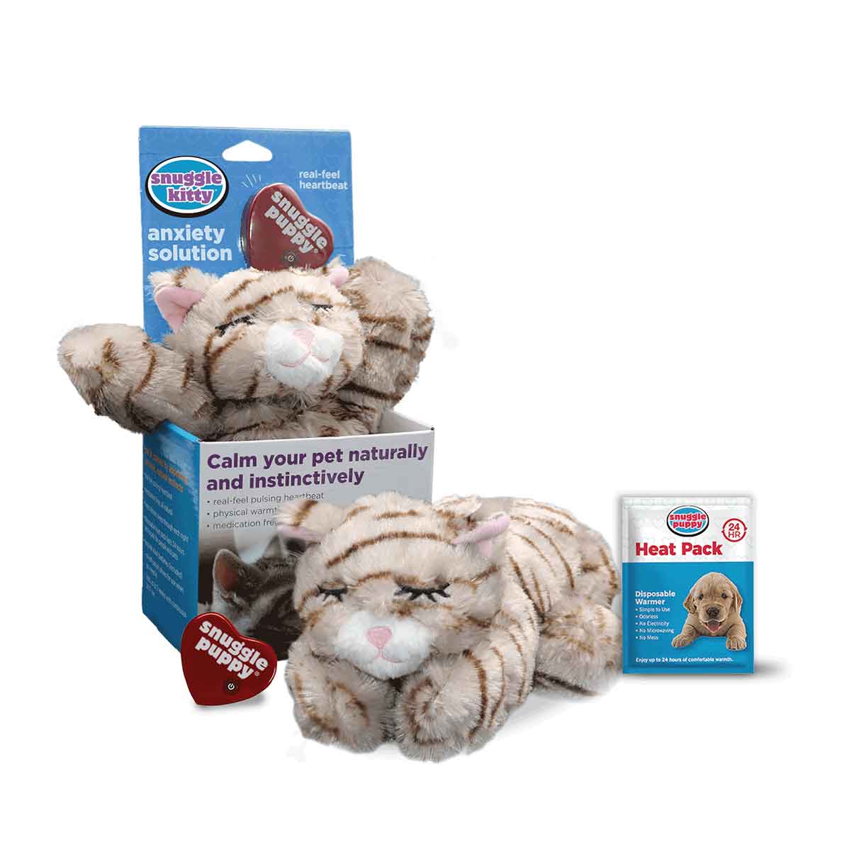 Snuggle Puppy Original Snuggle Kitty Heartbeat Stuffed Cat Toy Pet Anxiety Relief and Calming Aid for All Breed Sizes (Gray & White) Snuggle Puppy Original Snuggle Kitty Heartbeat Stuffed Cat Toy Pet Anxiety Relief and Calming Aid for All Breed Sizes (Gray & White)