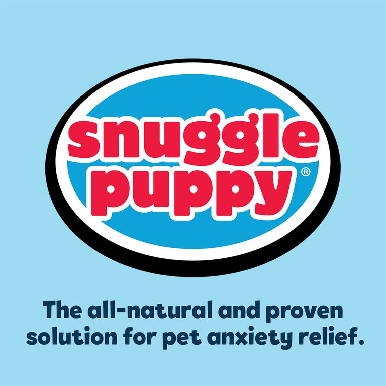 Video thumbnail of Snuggle Puppy logo on a blue background with text about pet anxiety relief.