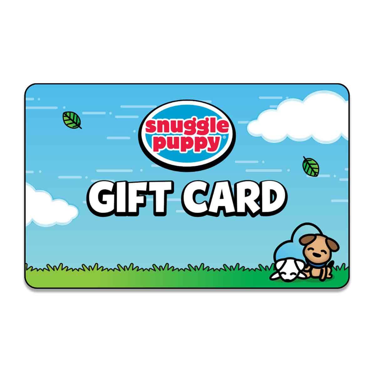 Front view of Snuggle Puppy gift card, the paw-fect gift for pet parents