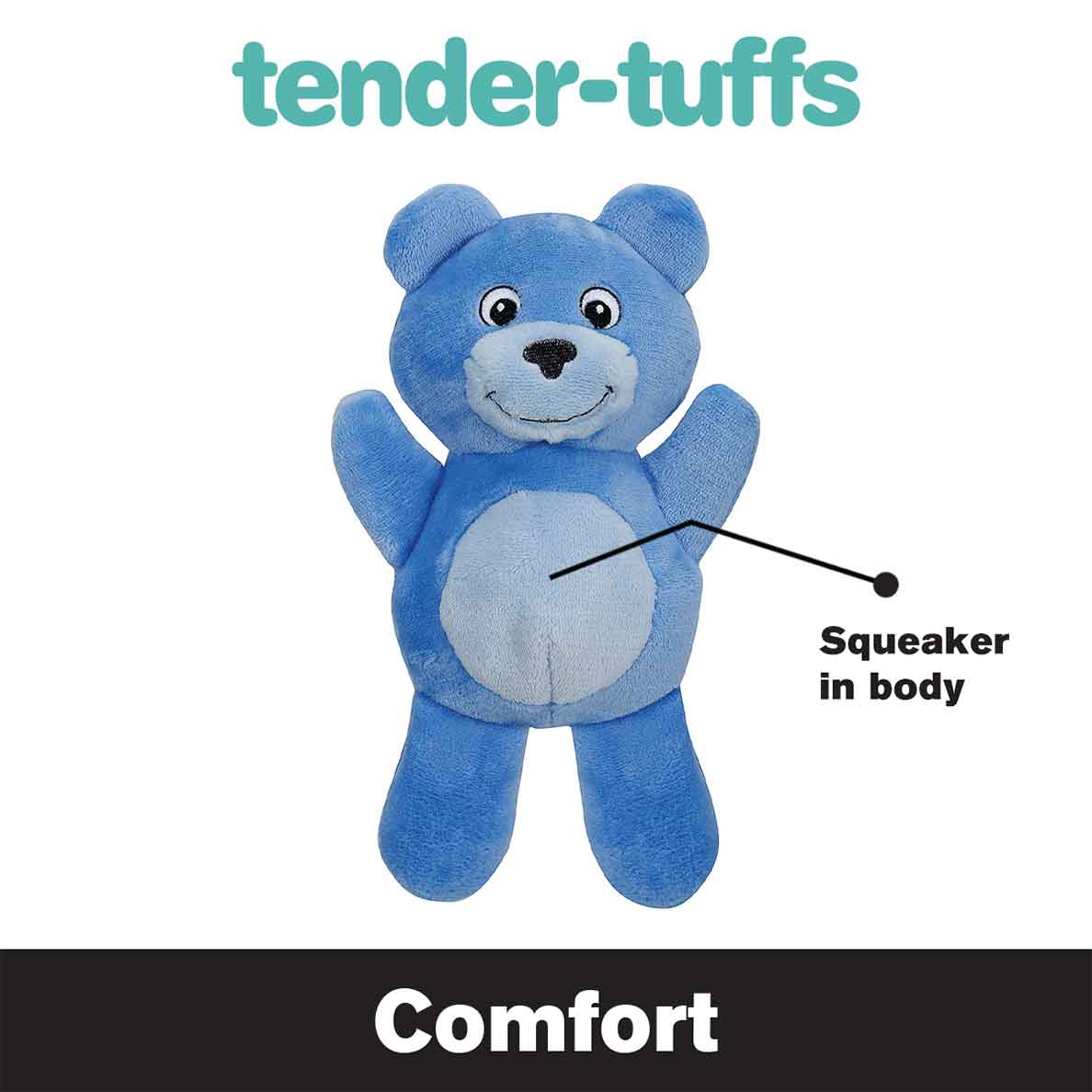 Tender-Tuffs blue bear soft comfort dog toy with squeaker in body