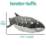 Dimensions of 7.5 inches high and 27.5 inches long for extra large whale shark Tender-Tuffs dog toy