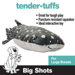 Extra large whale shark Tender-Tuffs dog toy with puncture resistant squaker