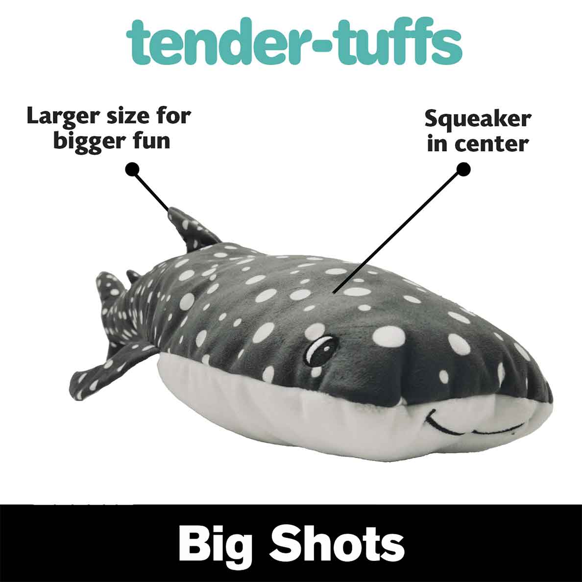 Extra large whale shark Tender-Tuffs dog toy with squeaker in center