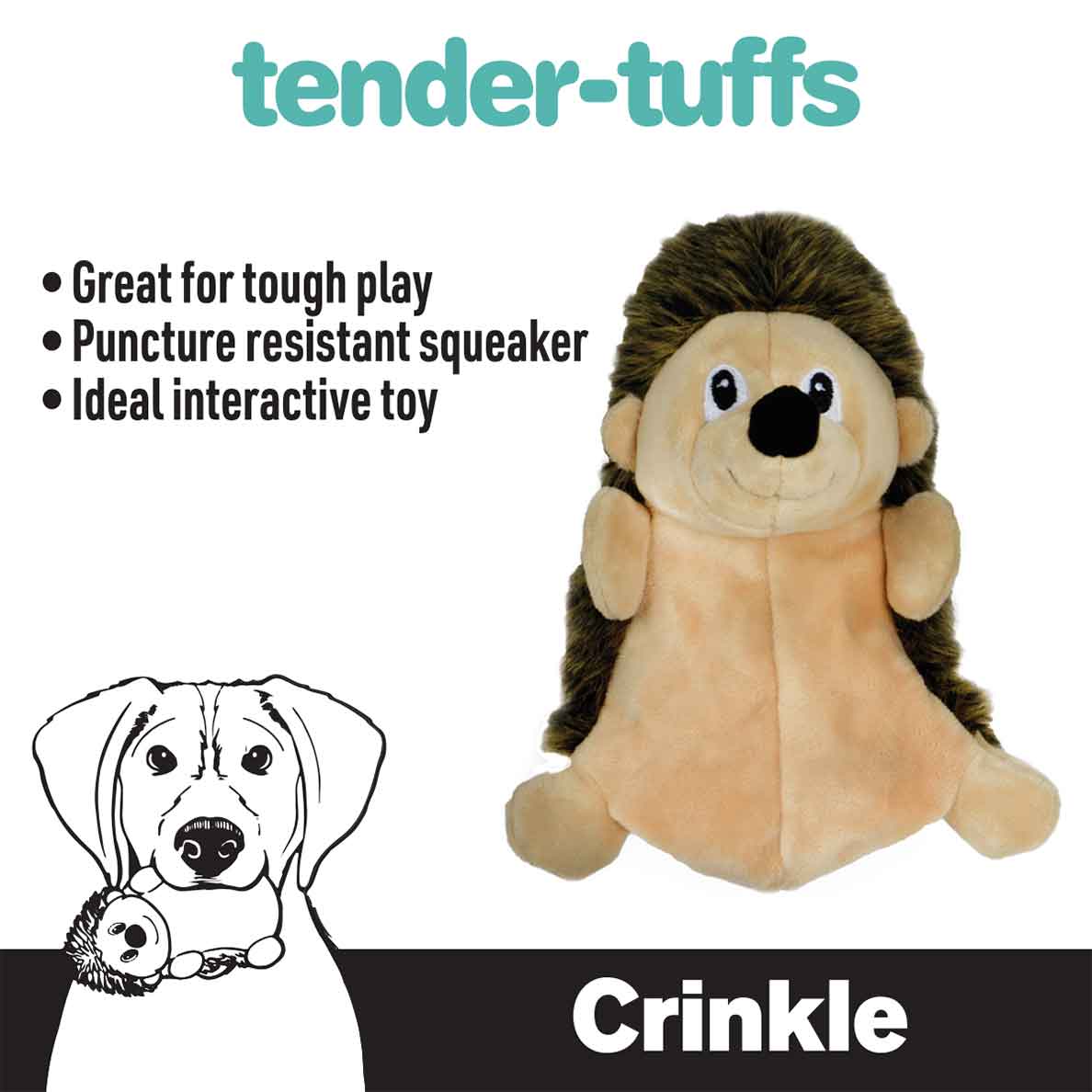 Tender-Tuffs brown and tan hedgehog crinkle fabric dog toy that is great for tough play