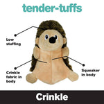 Tender-Tuffs low stuffing hedgehog dog toy with crankle fabric and squeaker in the body