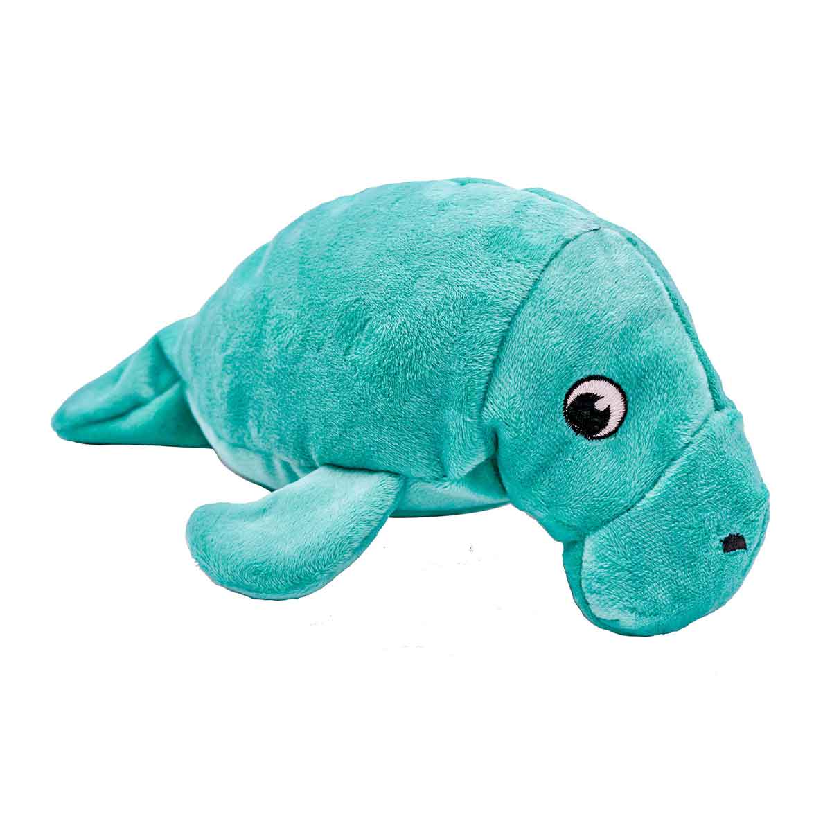 Teal colored manatee dog toy with reinforced fabric