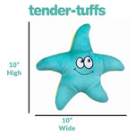 Dimensions of 10 inches high and 10 inches wide for Tender-Tuffs teal and yellow starfish
