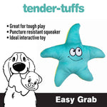 Tender-Tuffs teal and yellow starfish plush easy grab dog toy with puncture resistant squeaker