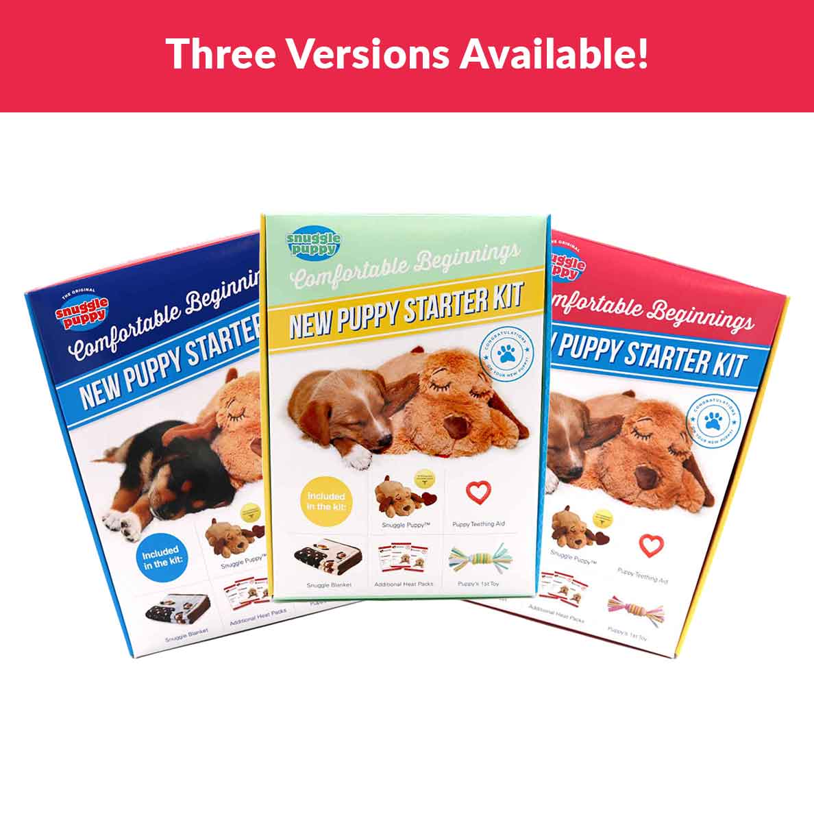Snuggle Puppy New Puppy Starter Kit boxes for boy, girl, and neutral gender